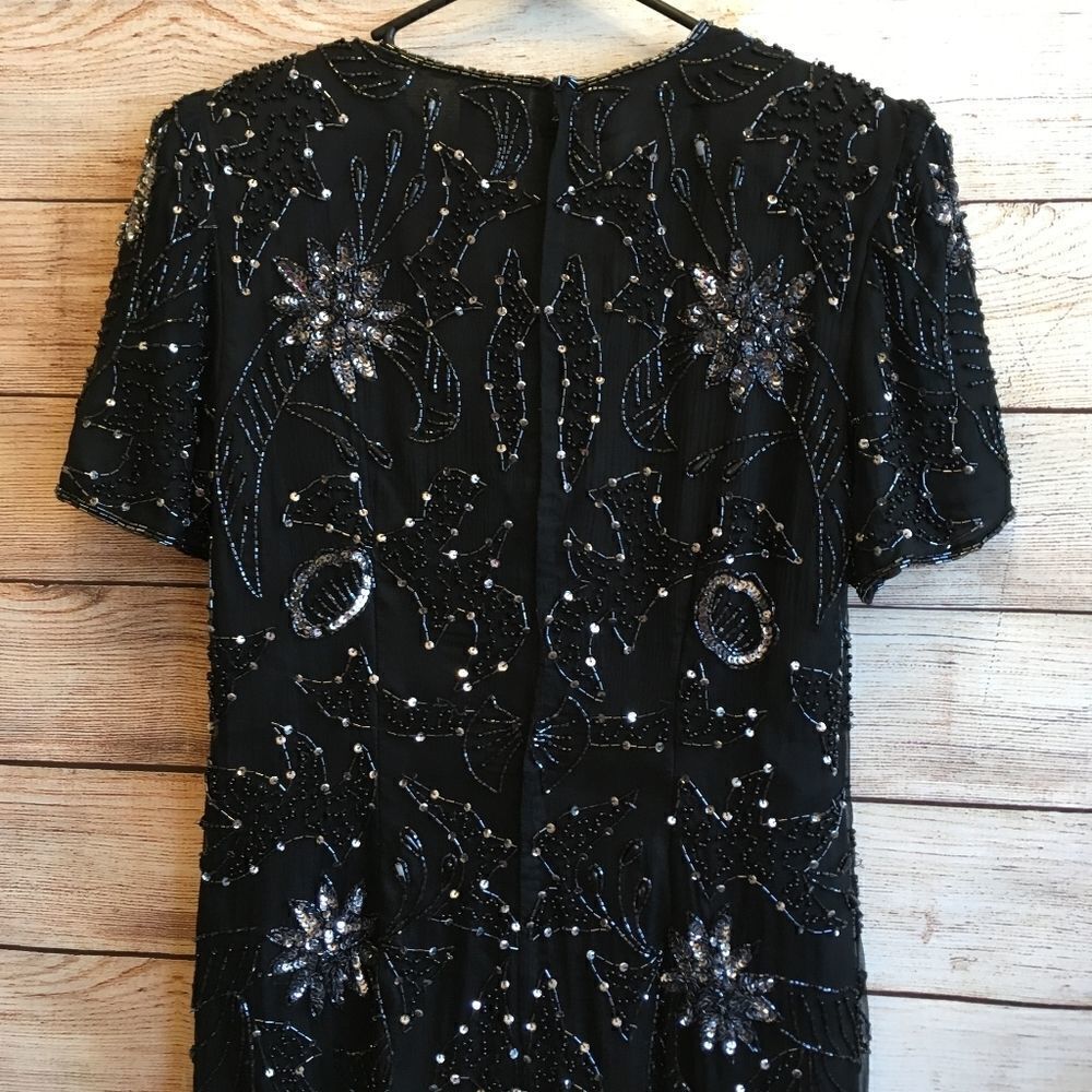 VINTAGE ROBERT ANTHONY EMBELLISHED SILK DRESS IN BLACK - Picture 7 of 10